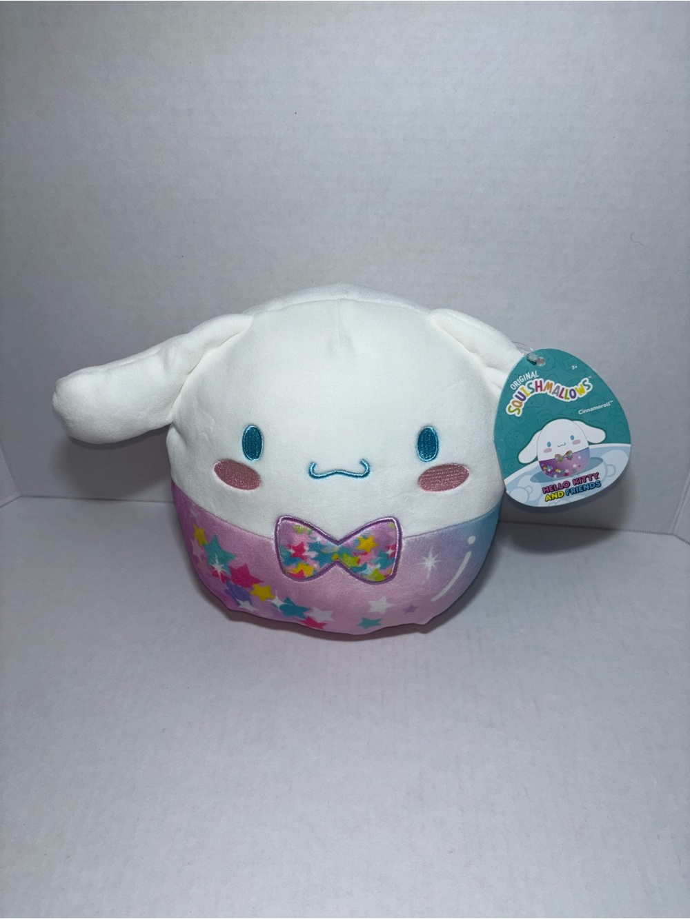 Squishmallows White Plush with Pink and Purple Star Bow